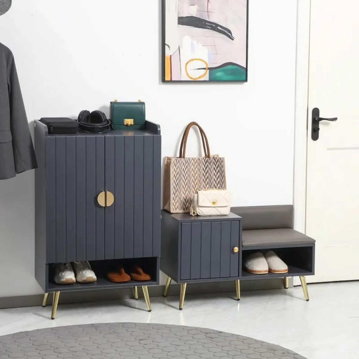 Shoe Storage Unit, with Padded Seat - Grey - Image 3