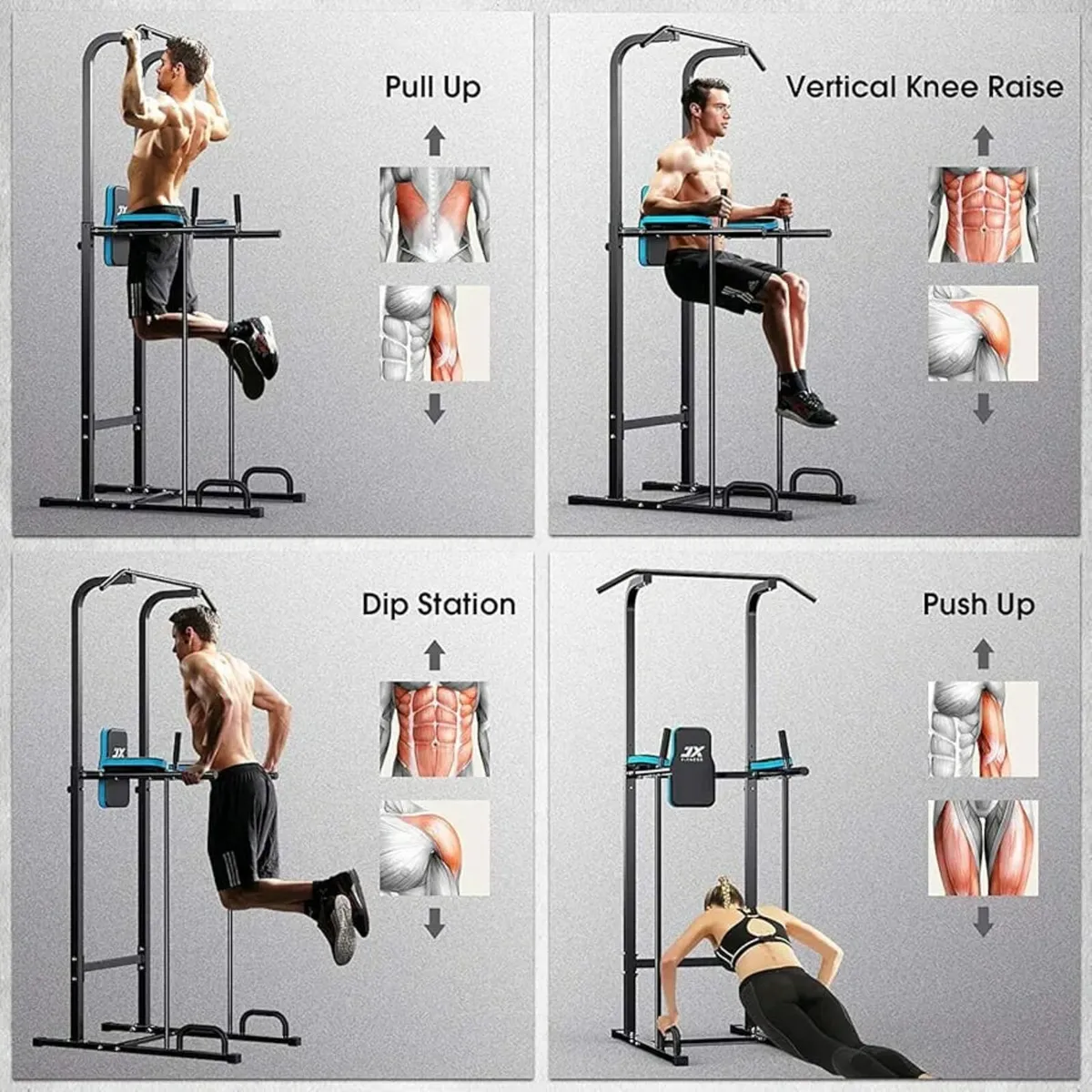 Power Tower Adjustable Dip Station Pull up Bar Pus - Image 3