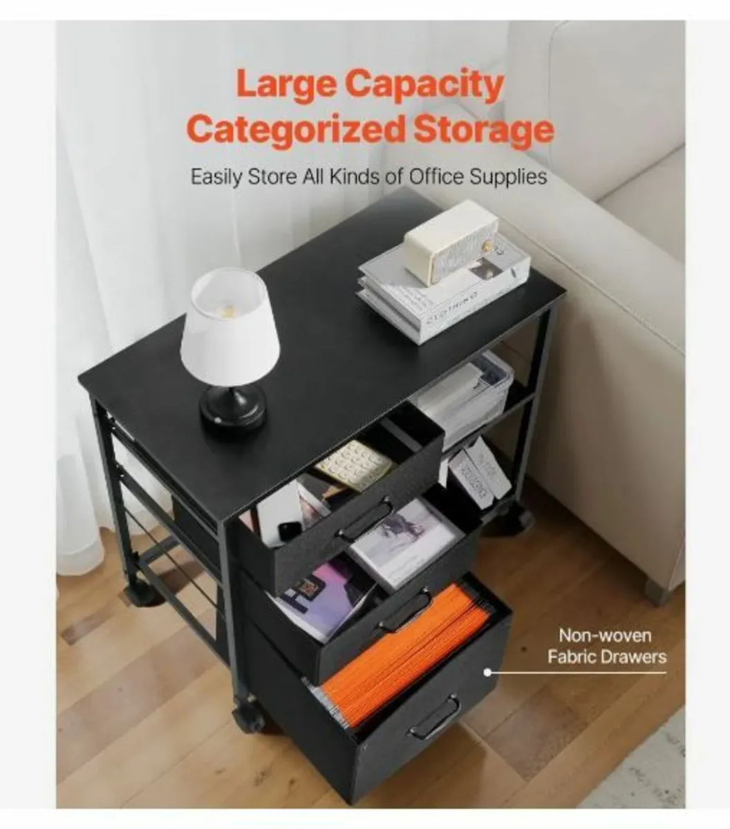 Mobile Metal File Cabinet with 3 Fabric Drawers - Image 1