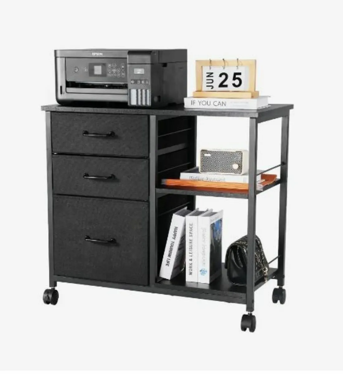 Mobile Metal File Cabinet with 3 Fabric Drawers - Image 2