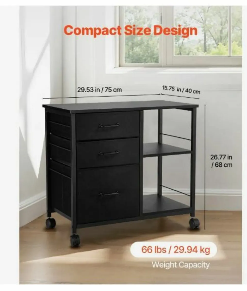 Mobile Metal File Cabinet with 3 Fabric Drawers - Image 3