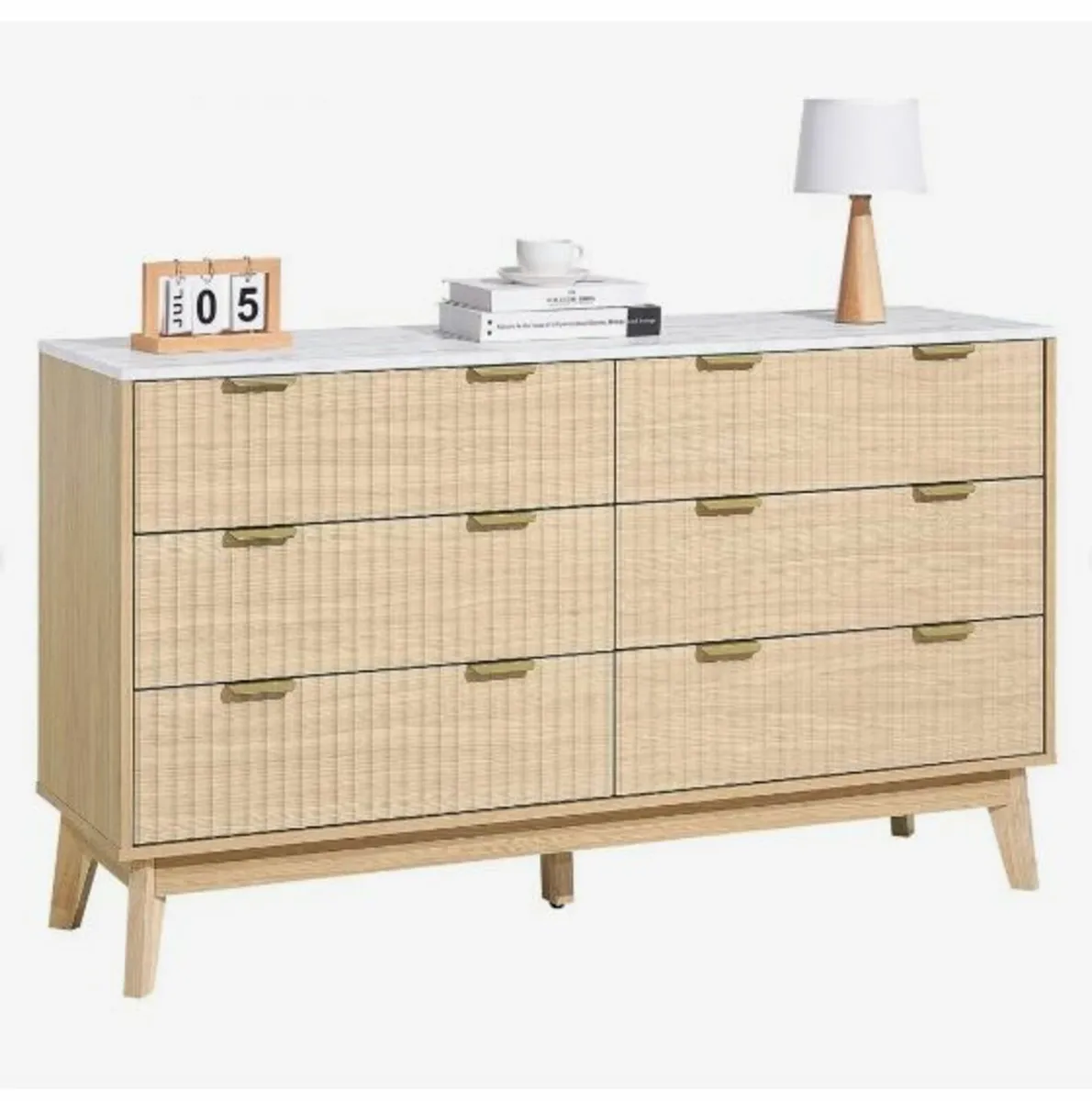 6 Fluted Drawer Dresser Wooden Chest - Image 1