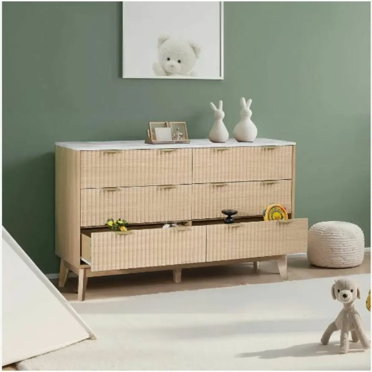 6 Fluted Drawer Dresser Wooden Chest - Image 4
