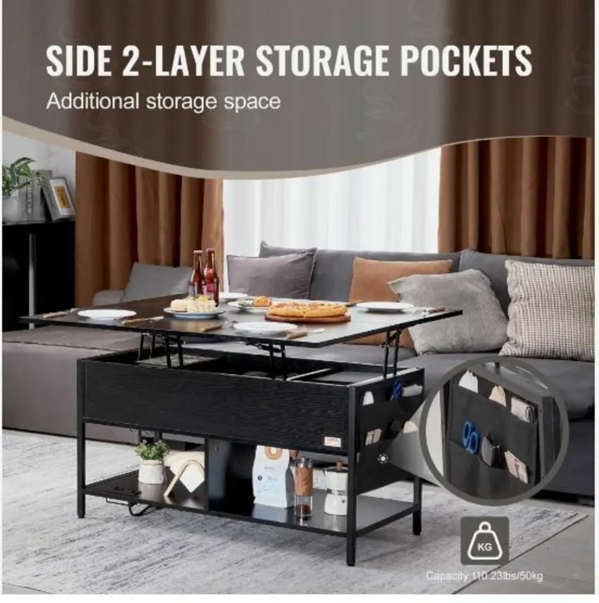 Lift Top Coffee Table 39.4" Rectangle - Image 2