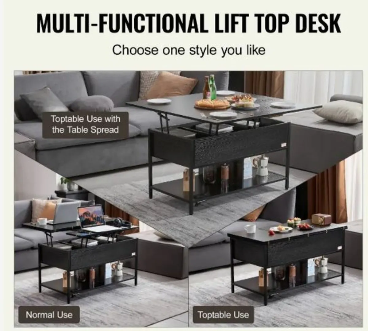 Lift Top Coffee Table 39.4" Rectangle - Image 3