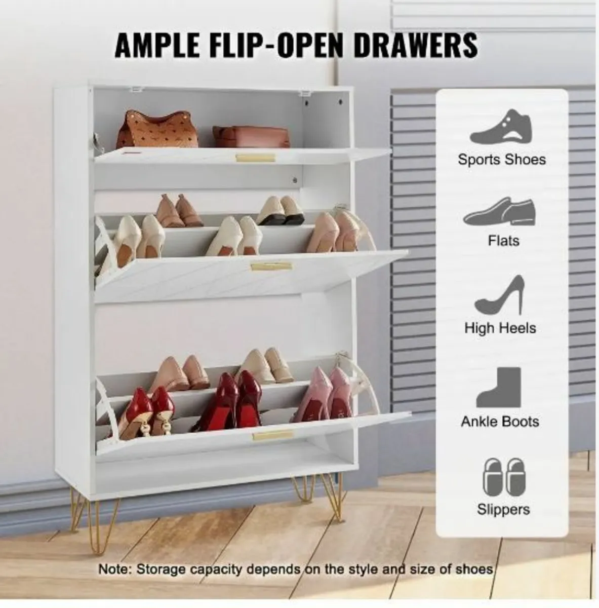 Shoe Cabinet with 3 Flip Drawers Shoe - Image 1