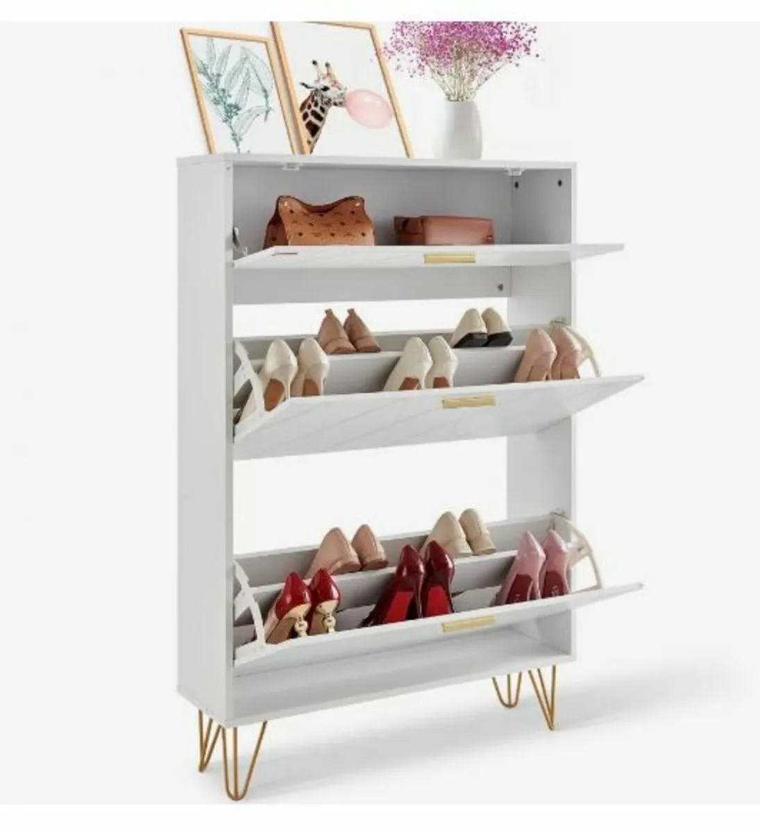 Shoe Cabinet with 3 Flip Drawers Shoe - Image 2