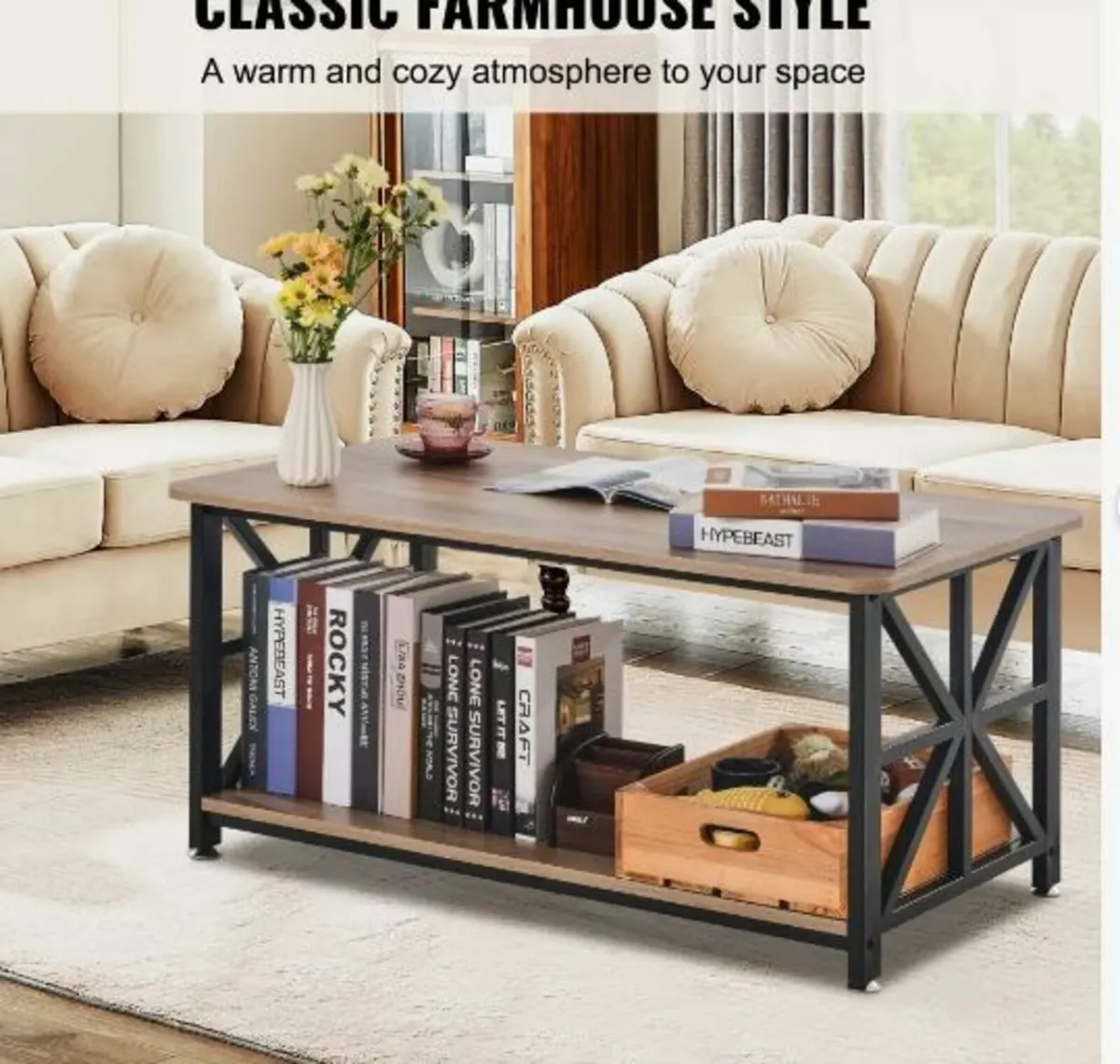0" Farmhouse Coffee Table Rectangle Table - Image 3