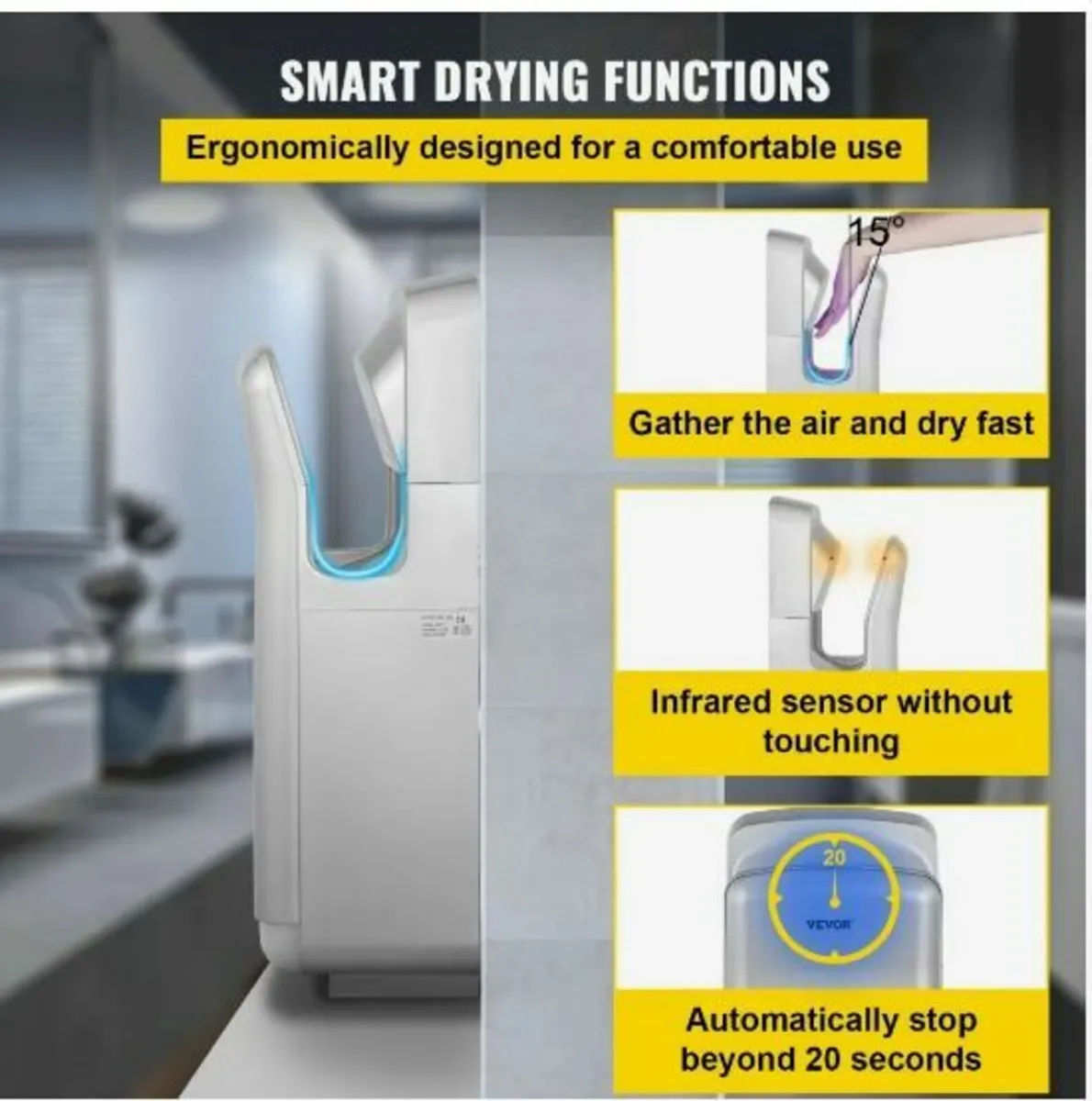 Jet Hand Dryer, Premium Electric Commercial - Image 3