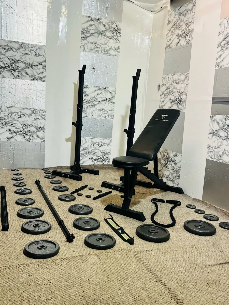 STEEL WEIGHTS BENCH FREE RACK STANDS BAR DUMBBELLS - Image 1