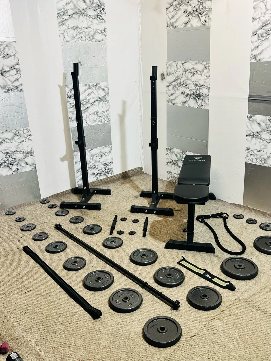 STEEL WEIGHTS BENCH FREE RACK STANDS BAR DUMBBELLS - Image 4