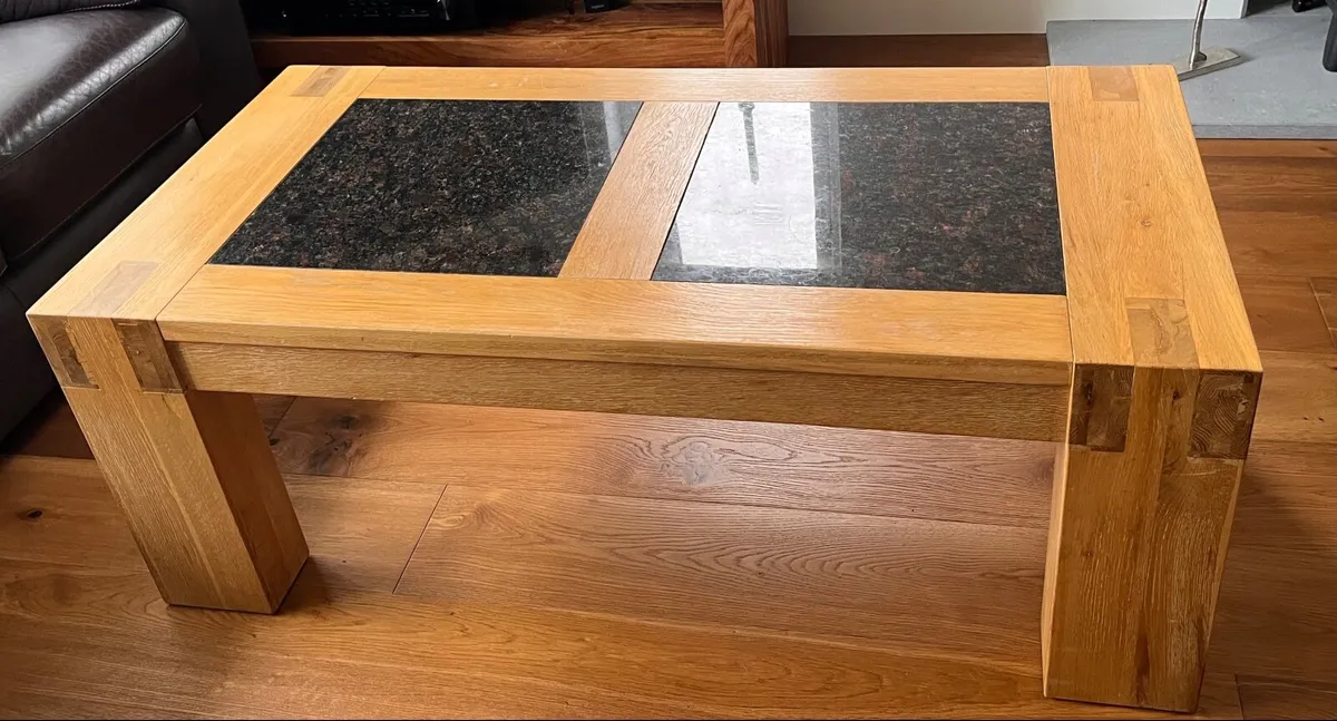 Oak coffee table with stone top