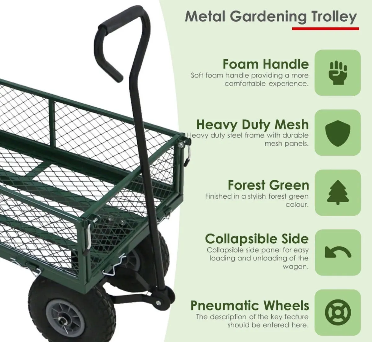 Heavy Duty Metal Garden Cart Trolley - Image 3