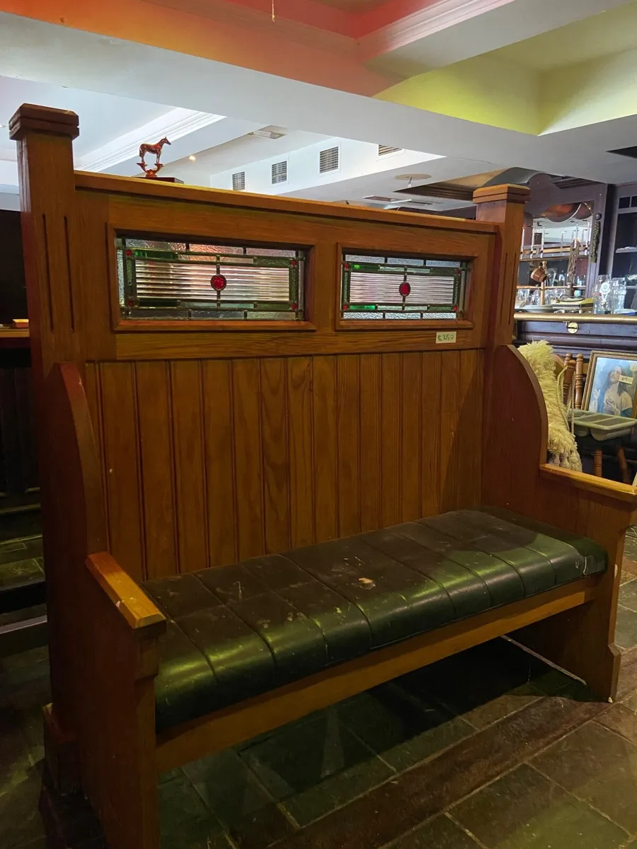 Wooden Booth Seat with Stained Glass Panels - Image 1