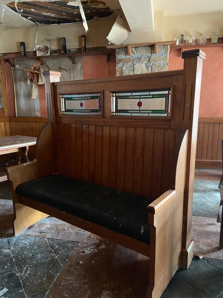 Wooden Booth Seat with Stained Glass Panels - Image 2