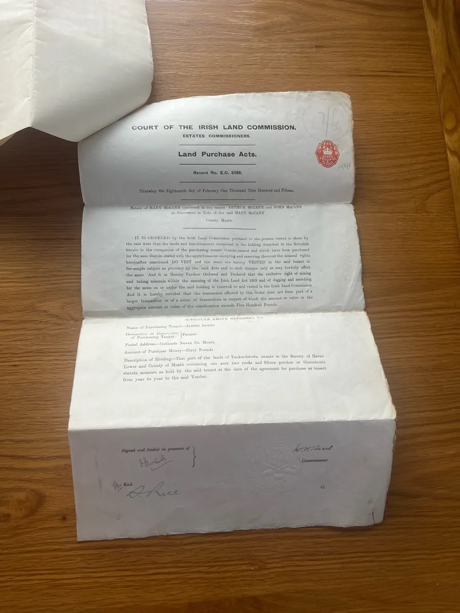 Antique 1915 Irish Land Commission Document - Image 4