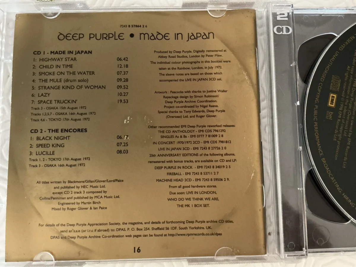 Deep Purple Made In Japan cd - Image 2