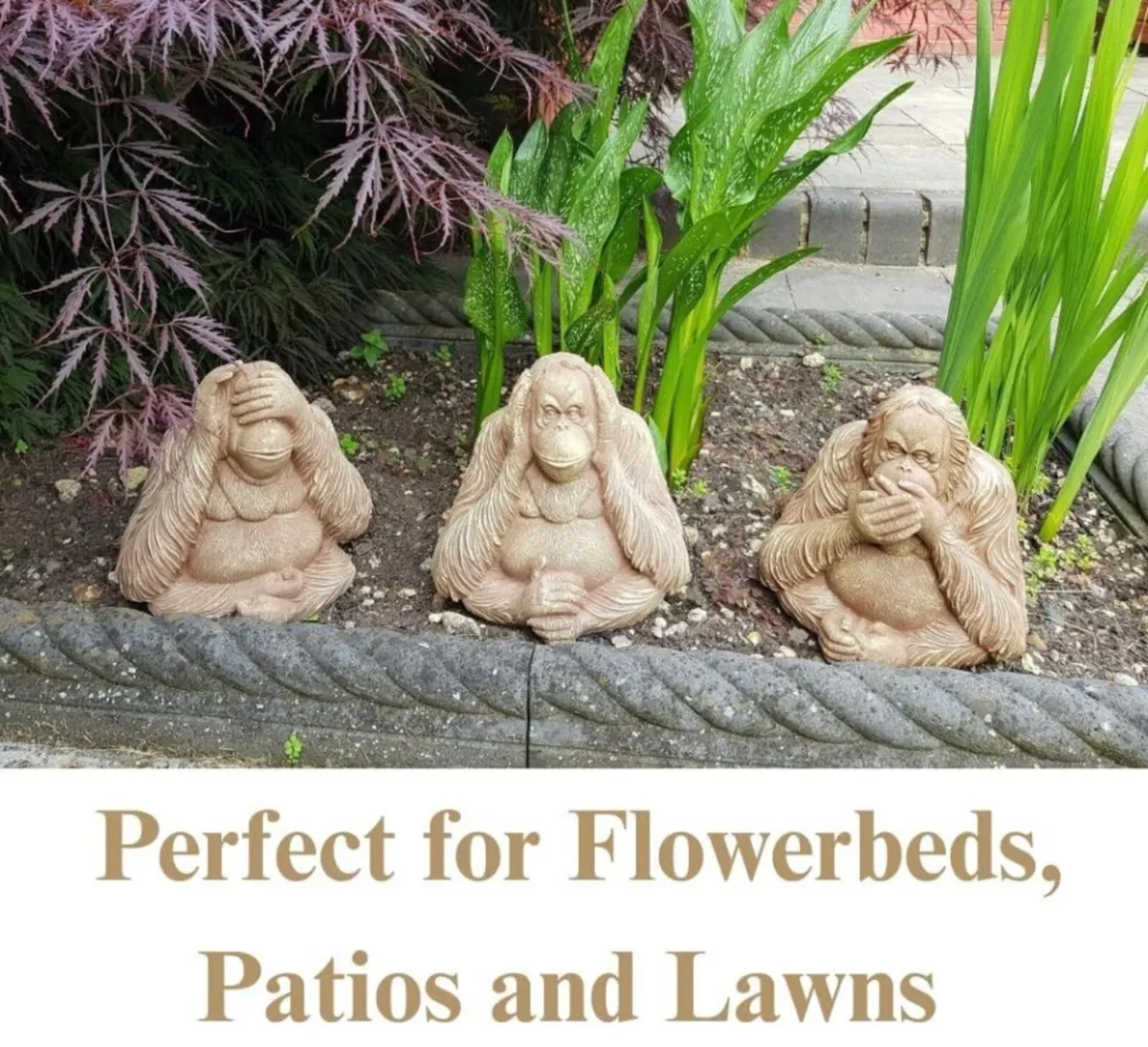 NEW 3 Wise Monkeys Garden Ornaments - Image 2