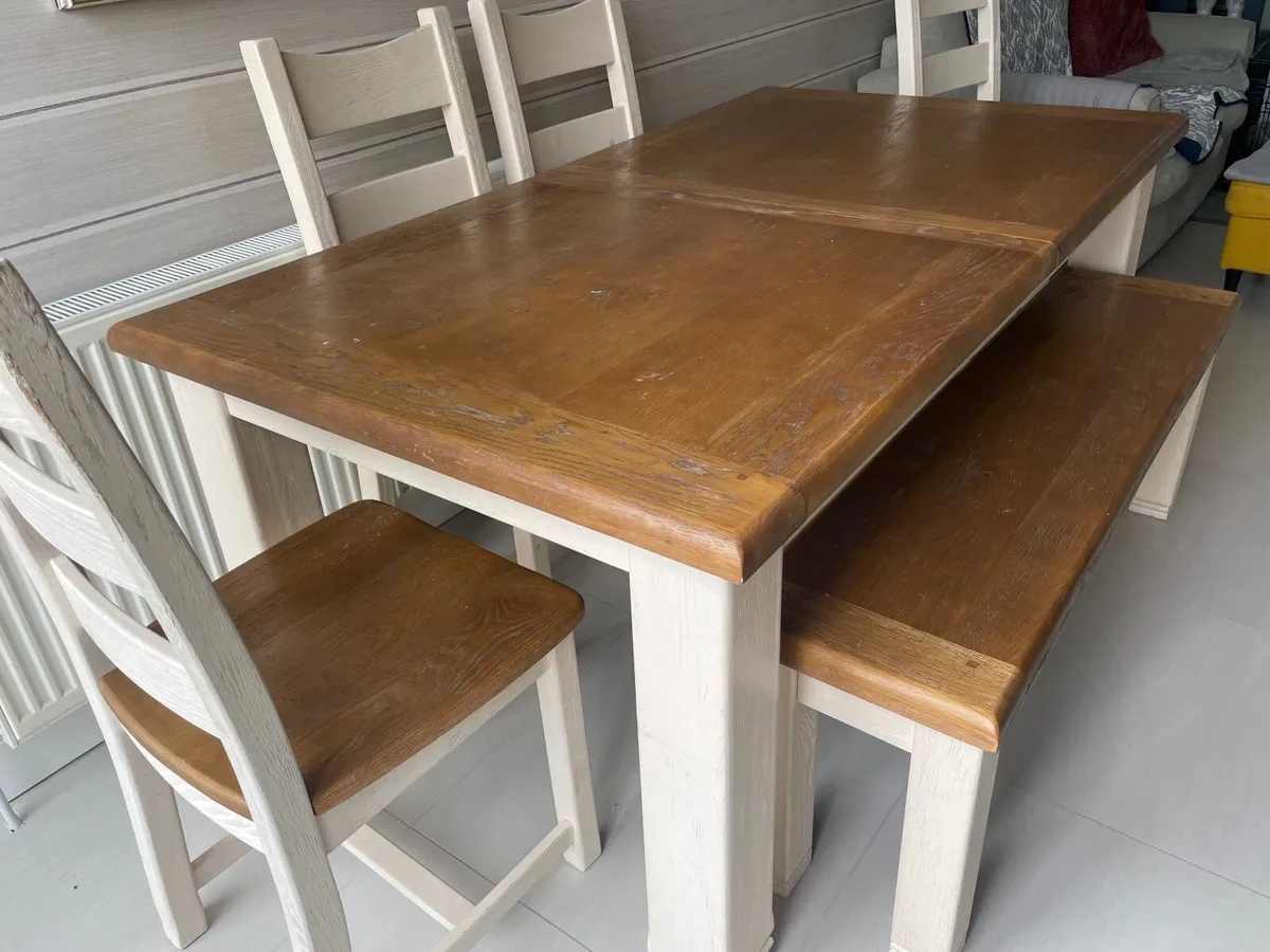 Kitchen table, bench and chairs - Image 1