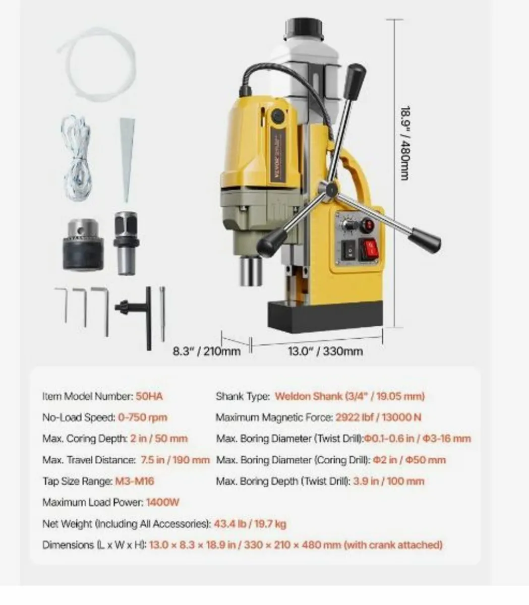 Magnetic Drill 1400W 2922 lbf Mag Drill Press - Image 4