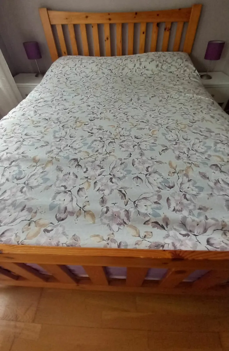 King size wooden bed and mattress - Image 2