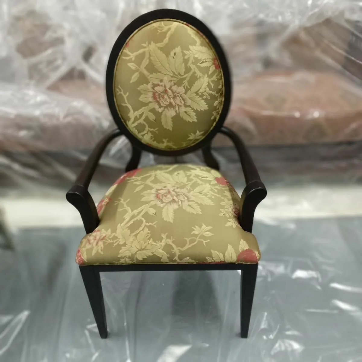 Armchair Wenge w/hand embroided lime fabric - Image 1