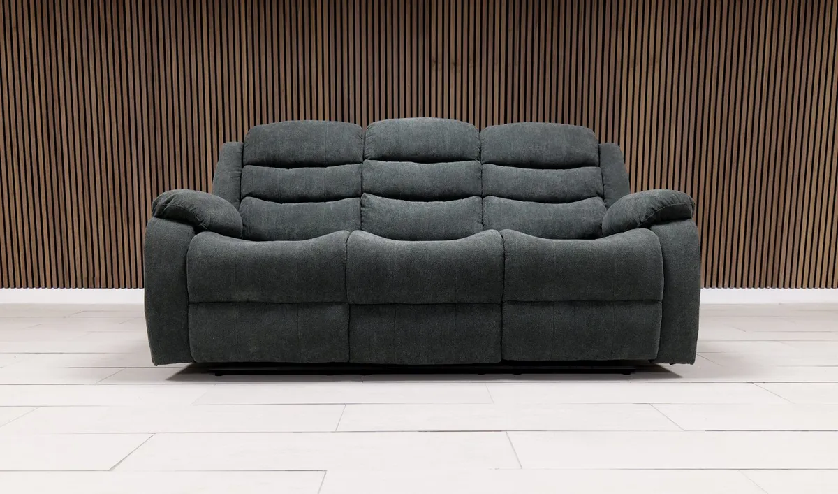 Roma 3-Seater Dark Grey Fabric Manual Recliner - Image 2