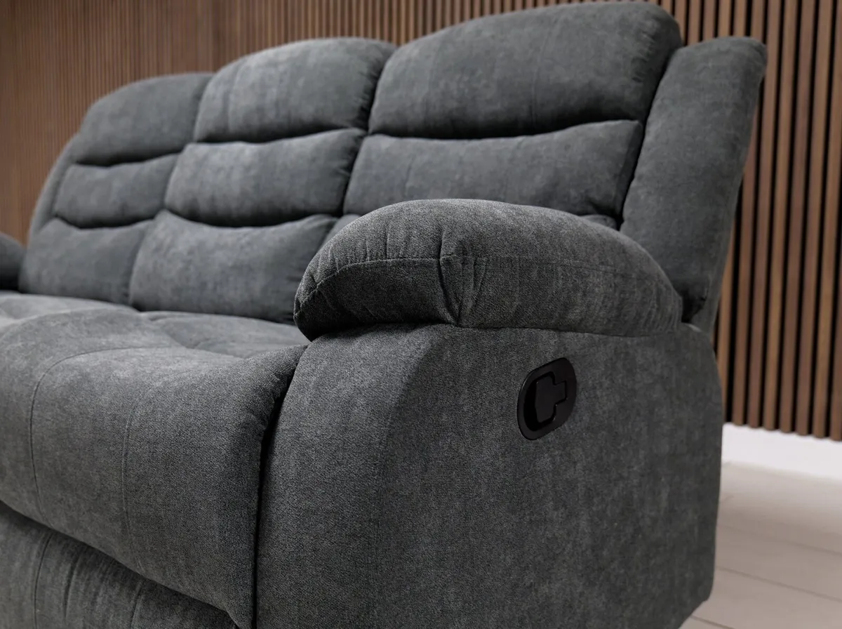 Roma 3-Seater Dark Grey Fabric Manual Recliner - Image 3