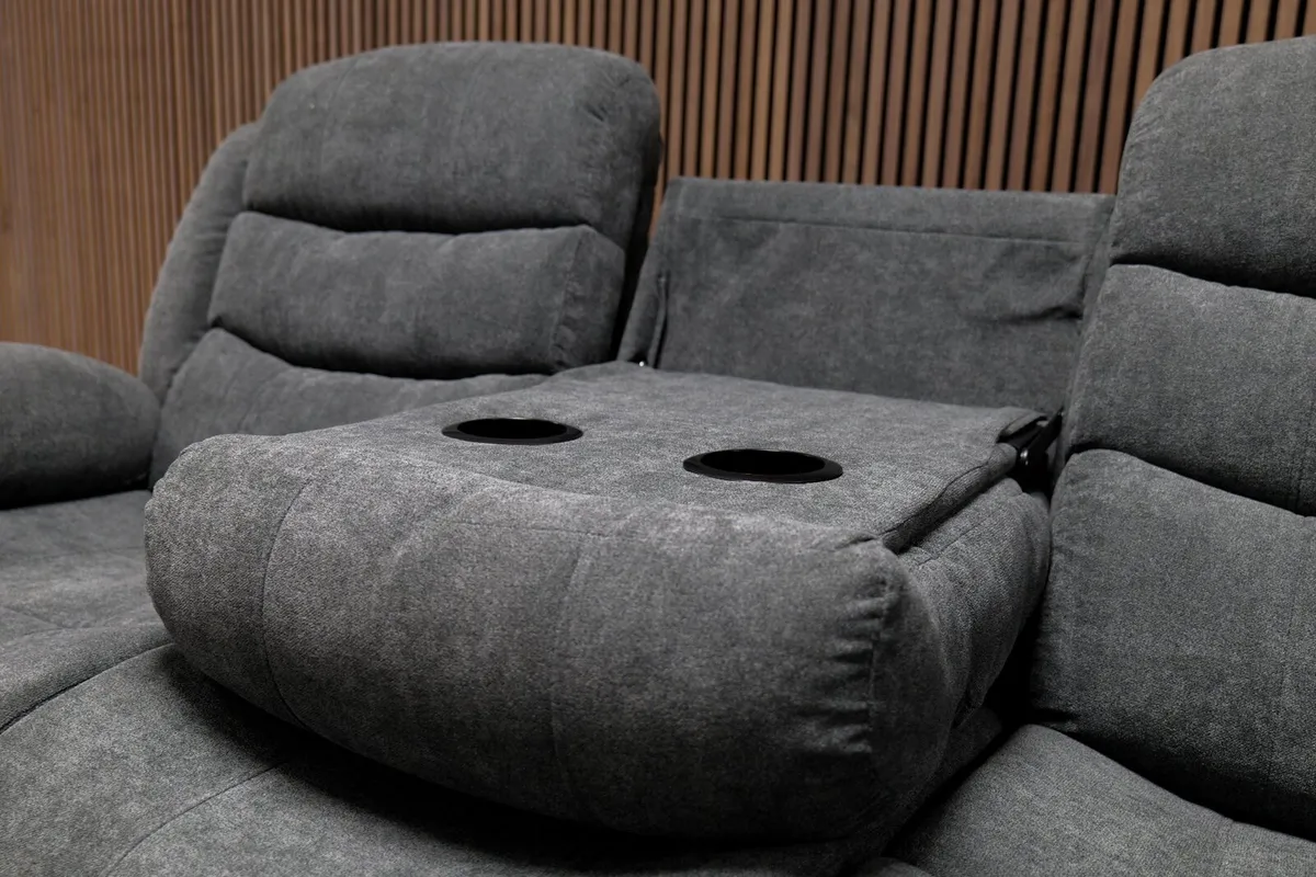 Roma 3-Seater Dark Grey Fabric Manual Recliner - Image 4