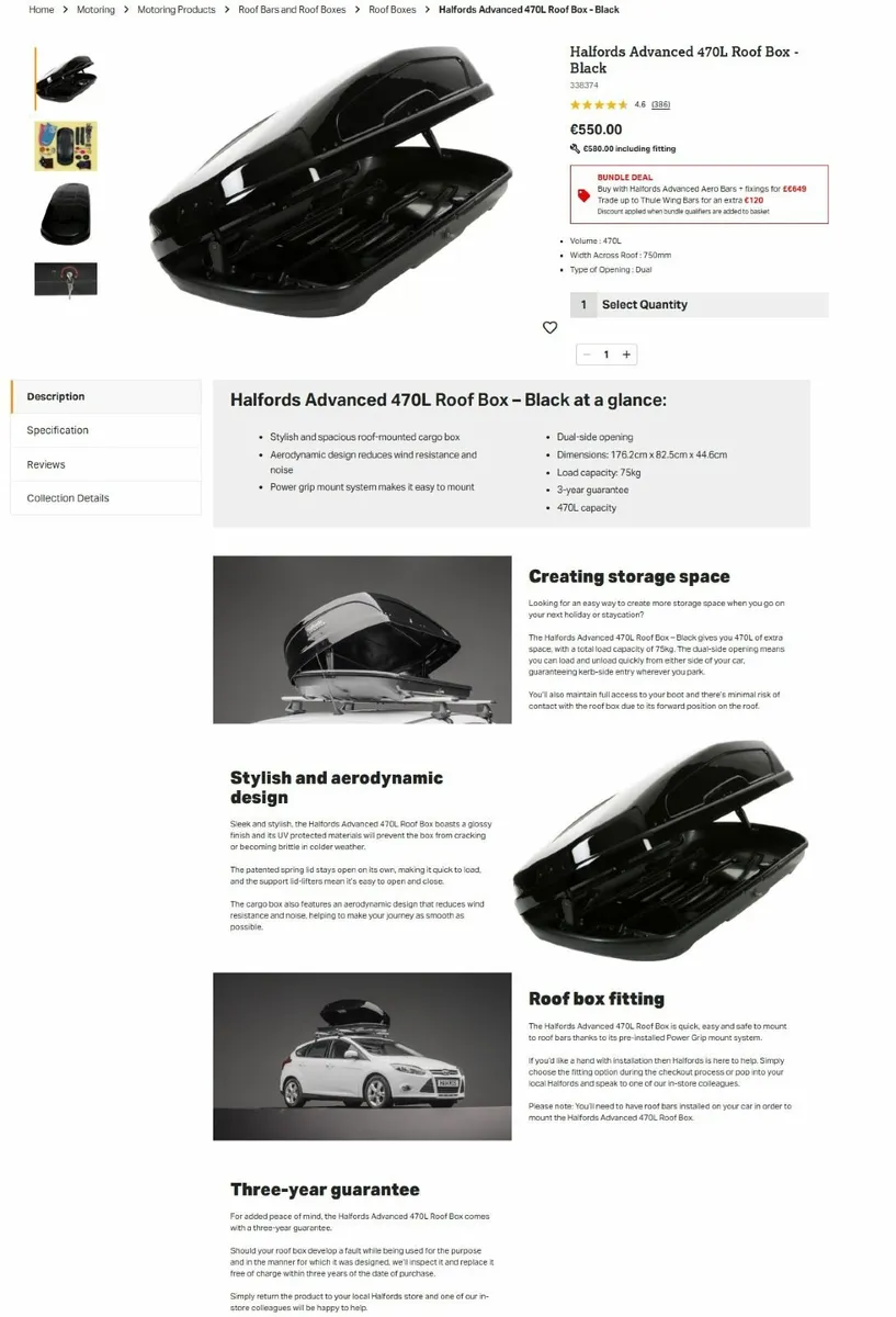 Halfords Advanced 470L Roof Box Roofbox  - Black - Image 4