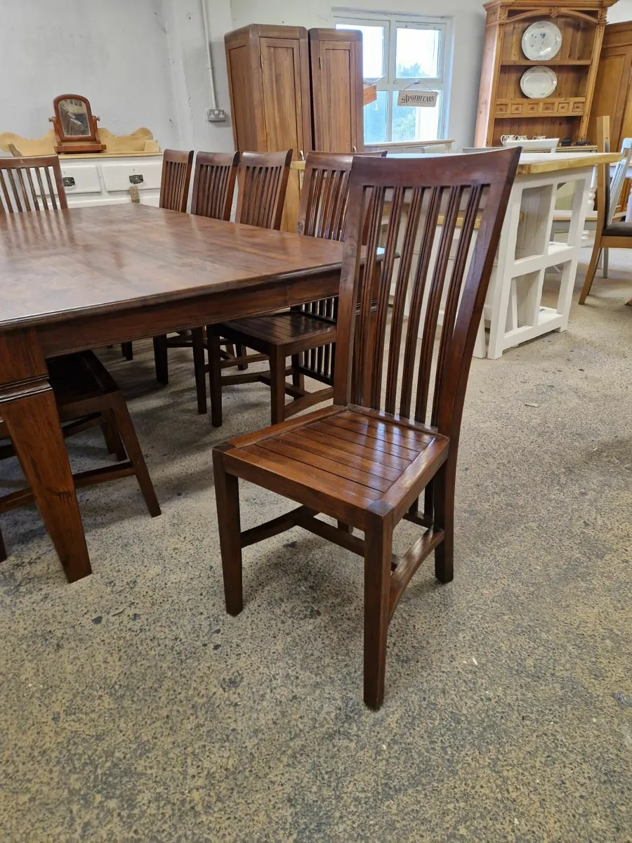 8ft dark oak table,  10 chairs - Image 2