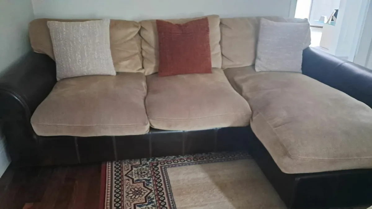 L shaped couch and foot stool - Image 1