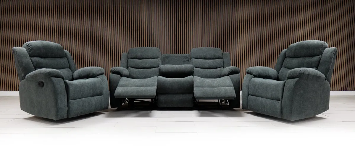 Roma 3+1+1 Dark Grey Fabric Manual Recliner Sofa - Image 2