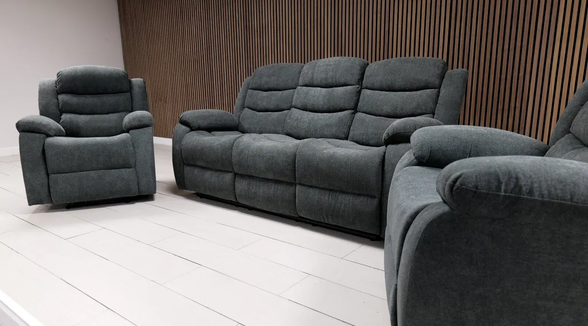 Roma 3+1+1 Dark Grey Fabric Manual Recliner Sofa - Image 3