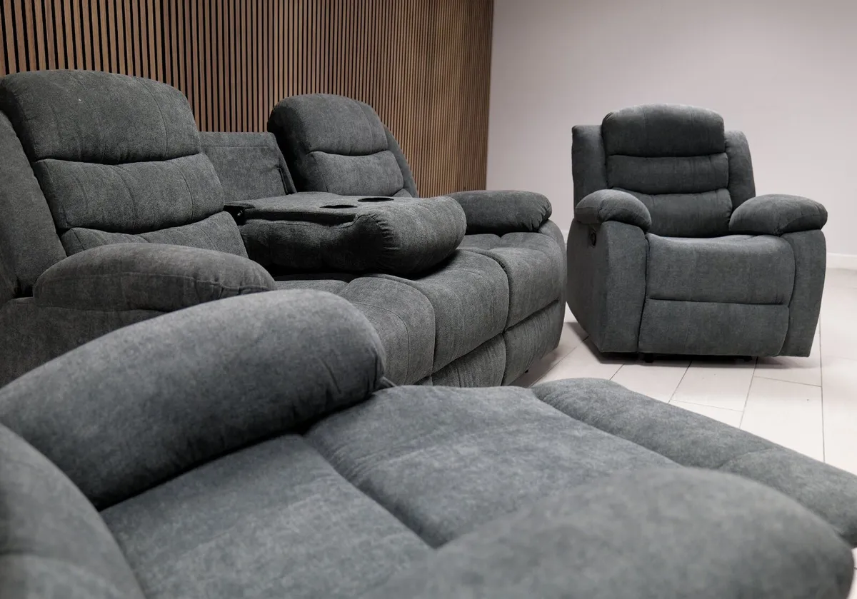 Roma 3+1+1 Dark Grey Fabric Manual Recliner Sofa - Image 4