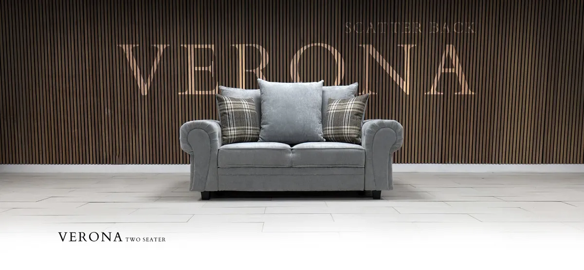 Verona 2-Seater Scatterback Grey Fabric Sofa - Image 2
