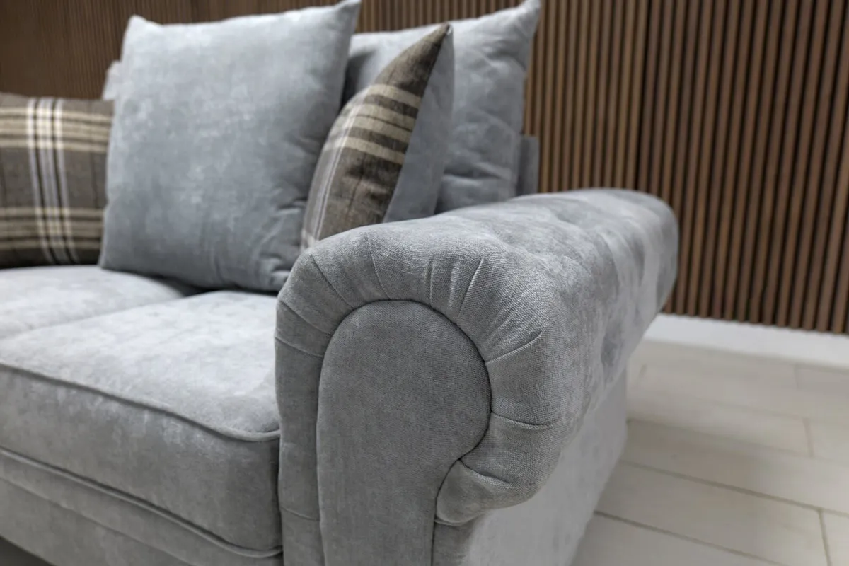 Verona 2-Seater Scatterback Grey Fabric Sofa - Image 4