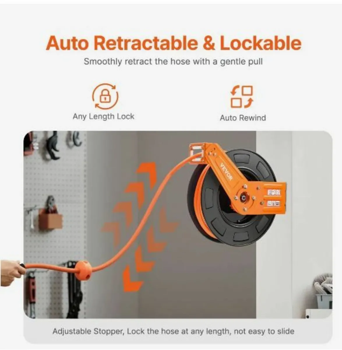 Retractable Air Hose Reel 3/8 IN x 65 FT Hybrid - Image 2
