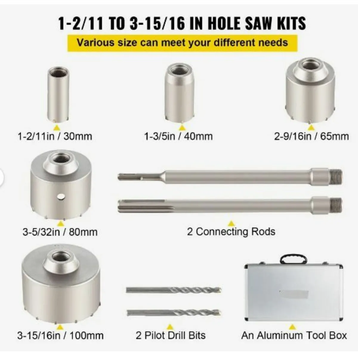 Concrete Hole Saw Kit, 30/40/65/80/100mm - Image 3
