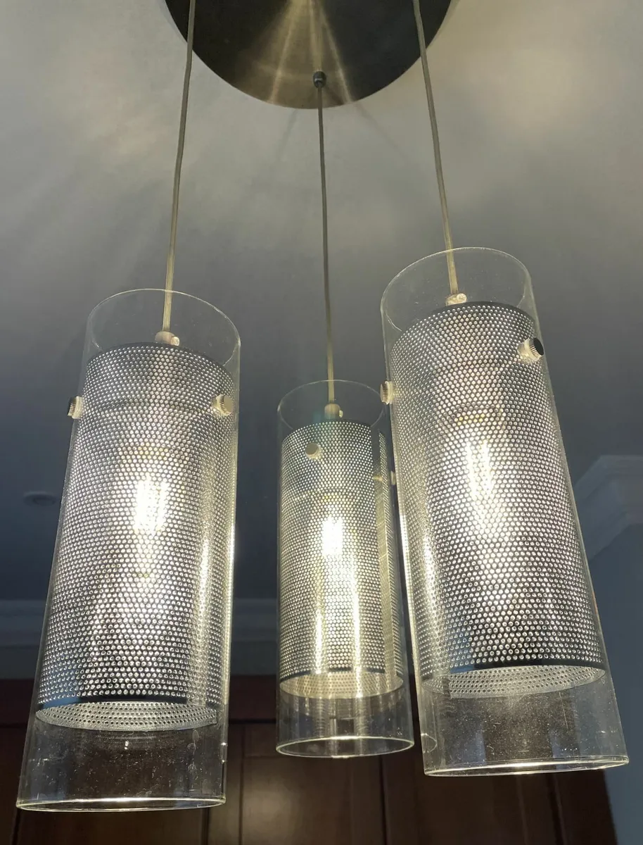 3 Glass Cylinder Pendant Ceiling Light (Chrome) - Image 3
