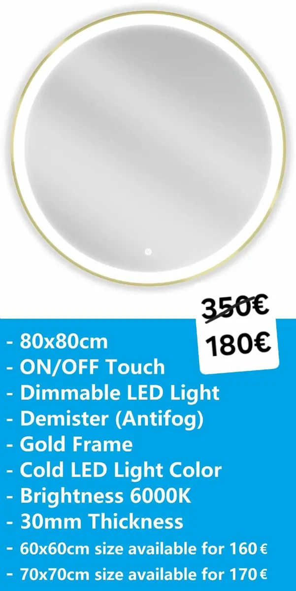 LED Bathroom Mirror Gold - Image 2