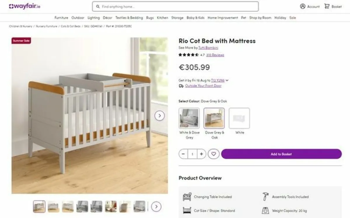 Tutti Bambini Rio Cot / Cot Bed with Changer - Image 2