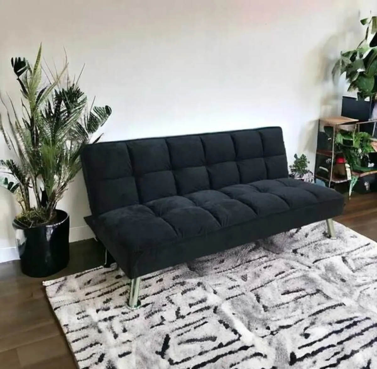 Black velvet Folding 3 Seater Sofa 180cm - Image 1