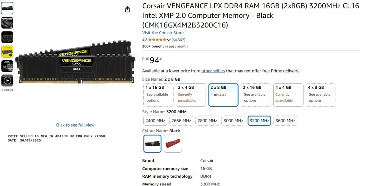 Corsair VENGANCE DDR4 RAM 32GB 3200MHz CL16(4X8GB) - Image 3