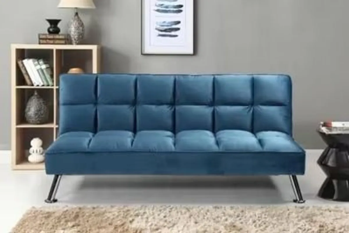 Blue velvet Folding 3 Seater Sofa 180cm - Image 1