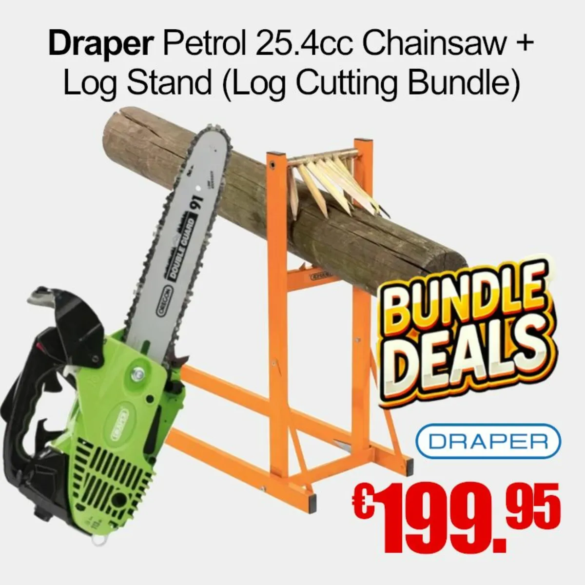 Draper Petrol 25.4cc Chainsaw + Steel Log Stand - Image 1