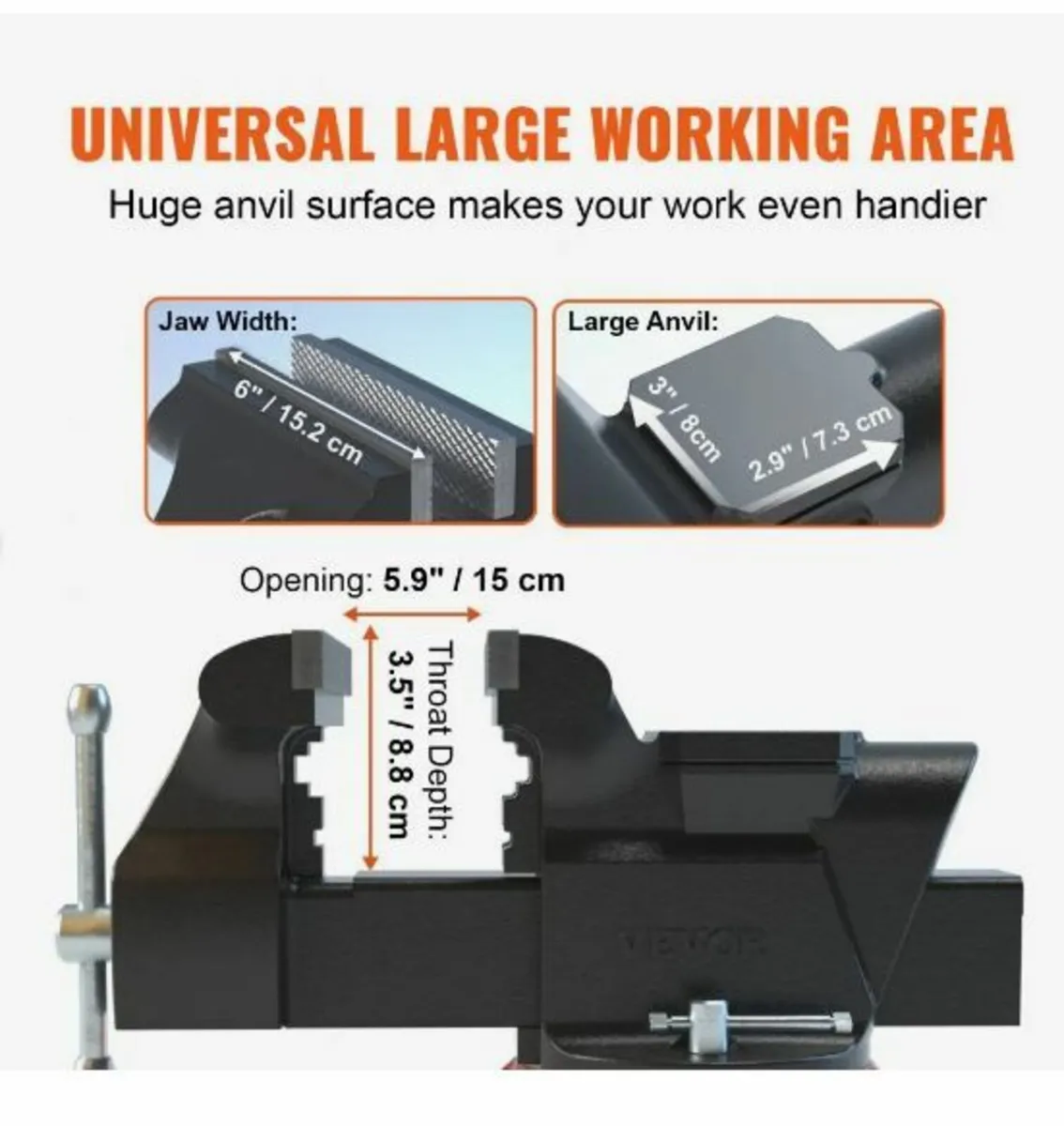 6" Bench Vise w/ Anvil 360°Swivel Locking Base - Image 2