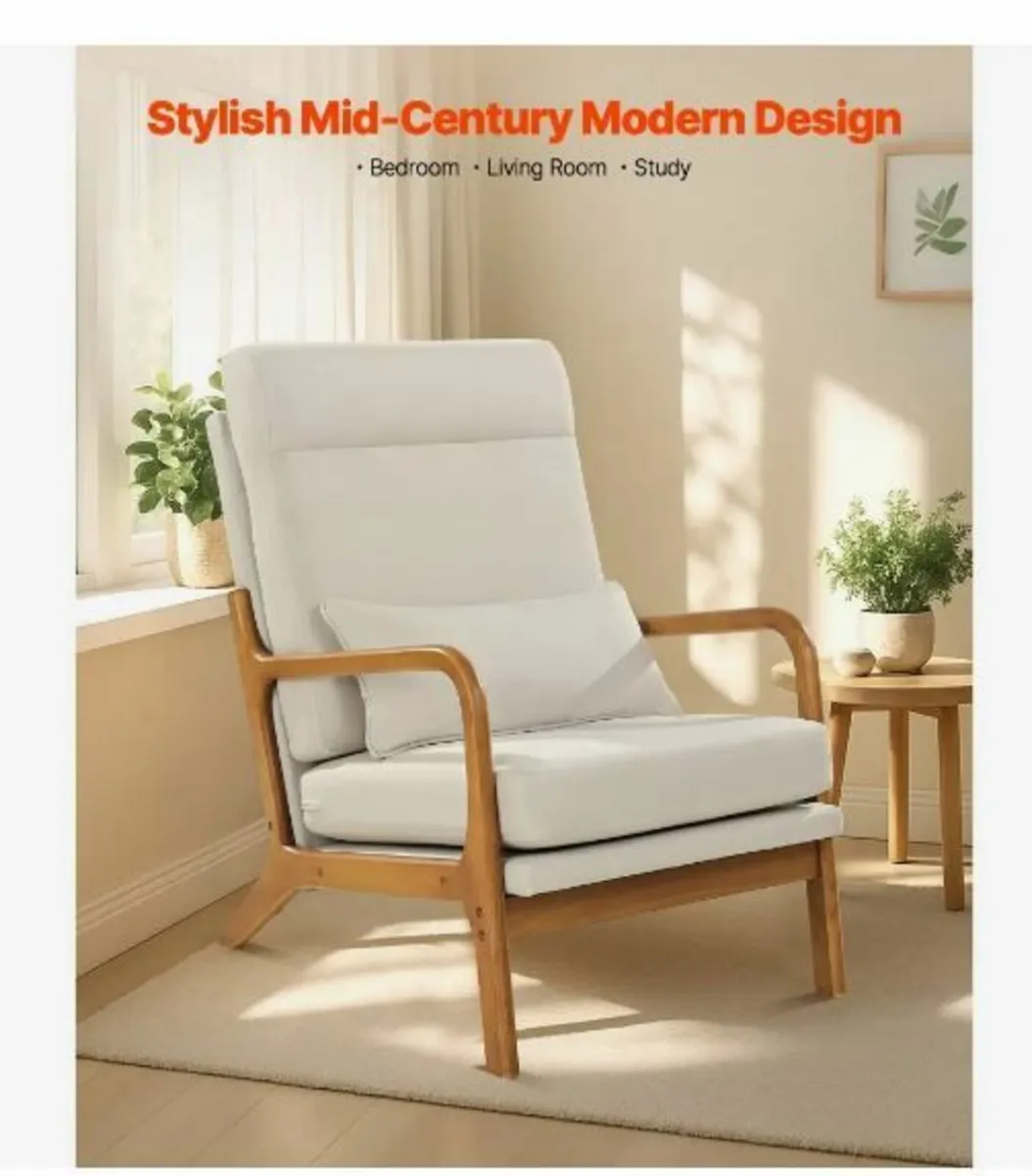Mid-Century Modern Accent Chair Linen Fabric - Image 2