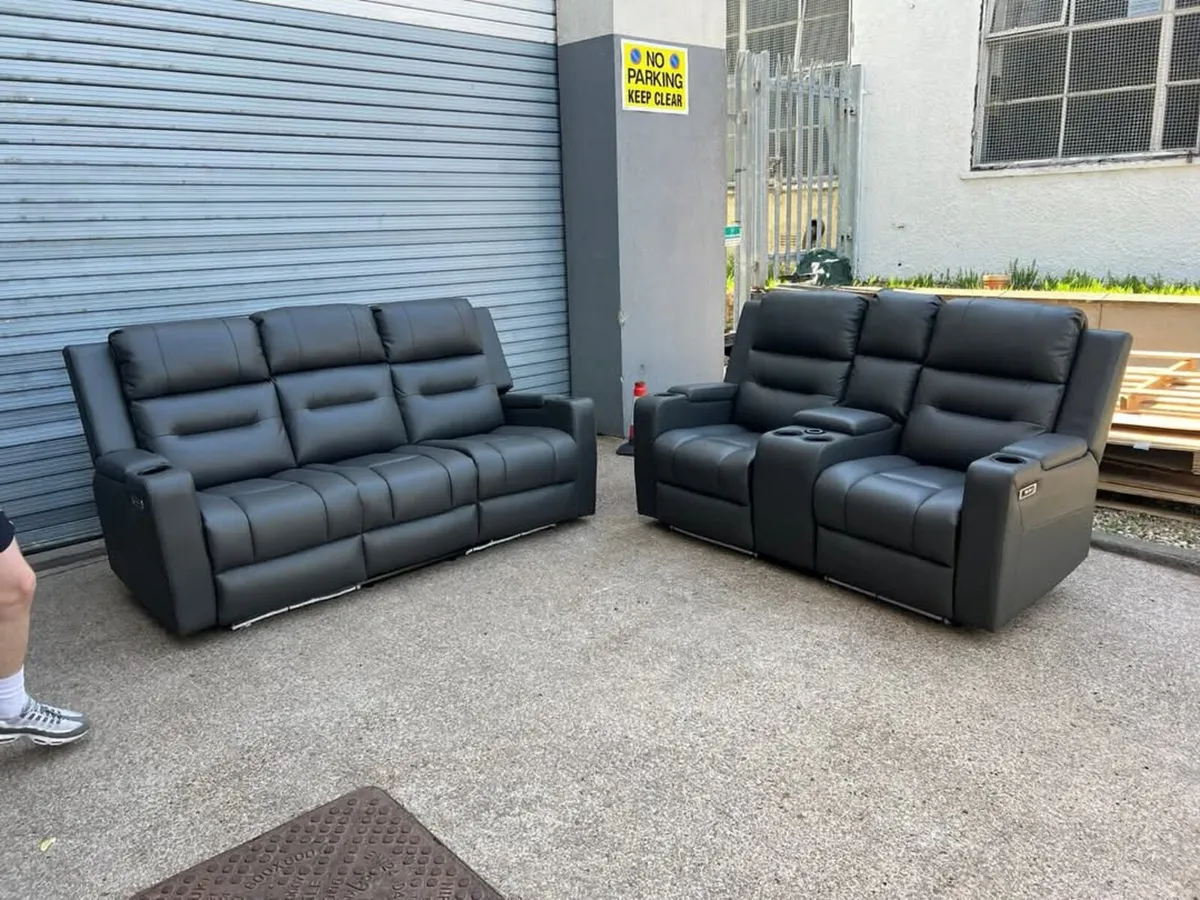 Titan Dark Grey Leather Charging Recliner Sofa - Image 1