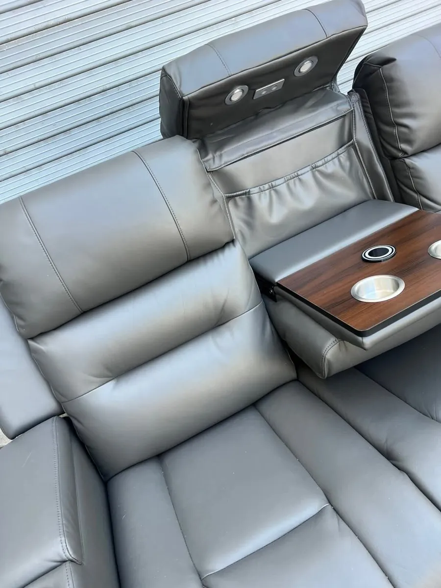 Titan Dark Grey Leather Charging Recliner Sofa - Image 3